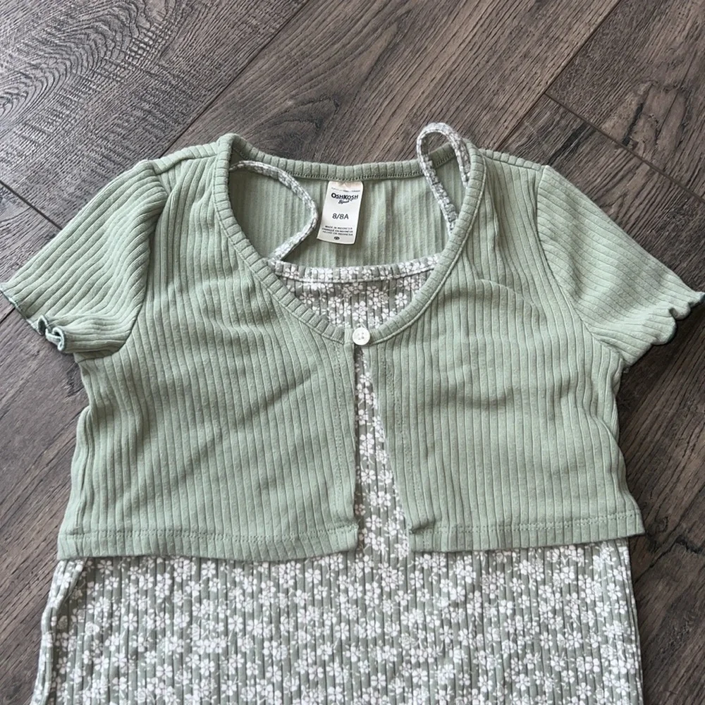 OshKosh B'gosh Sage Green Floral Dress w Shrug 8 EUC